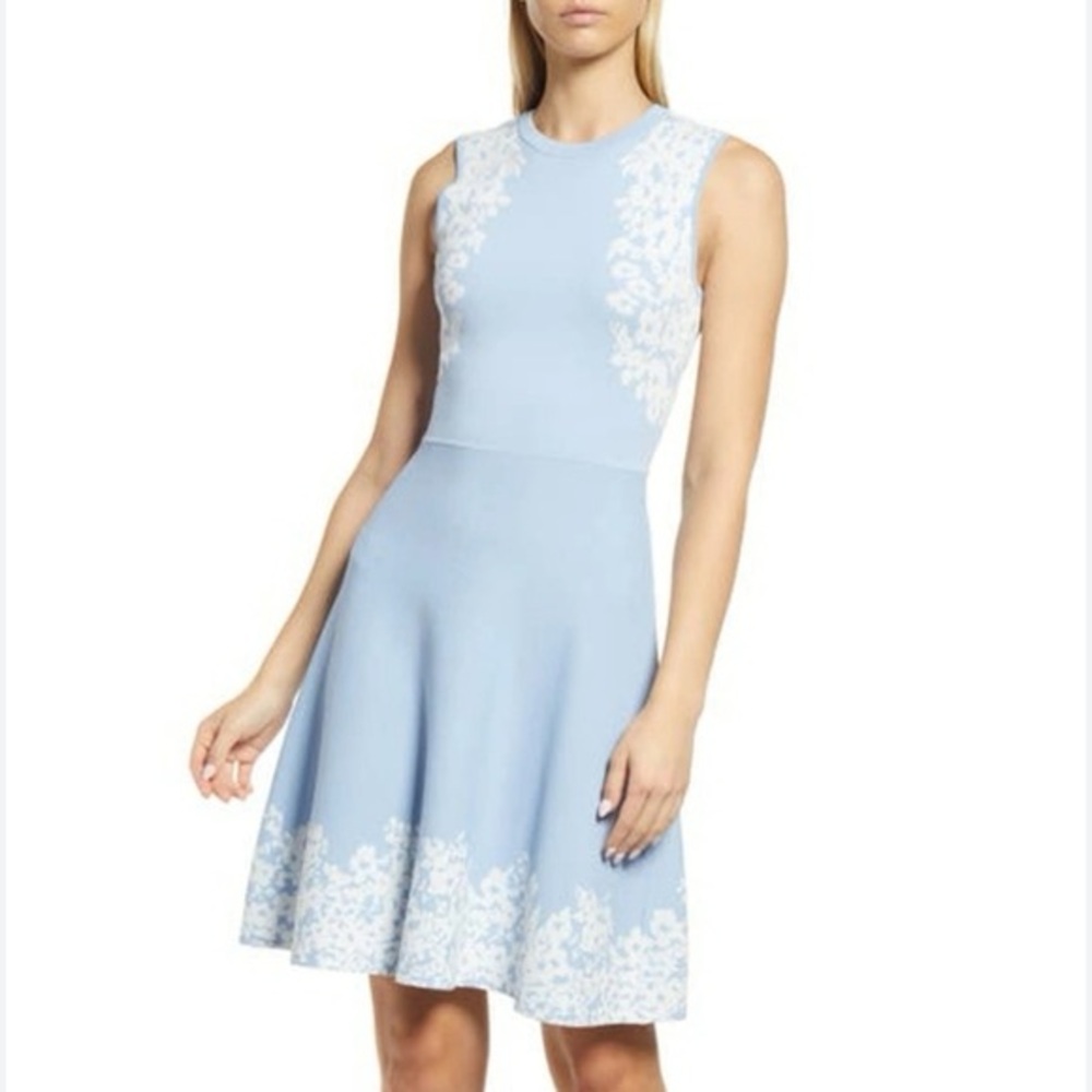 Eliza J Elegant Light Blue and White Sleeveless Dress XL